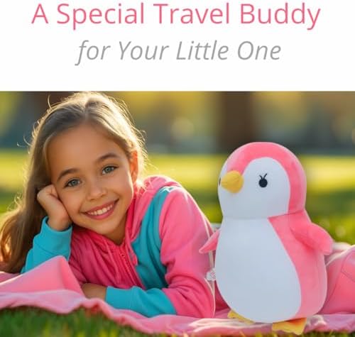 BelkVilo 2-in-1 Plush Penguin Travel Pillow Medium 122 in Pink