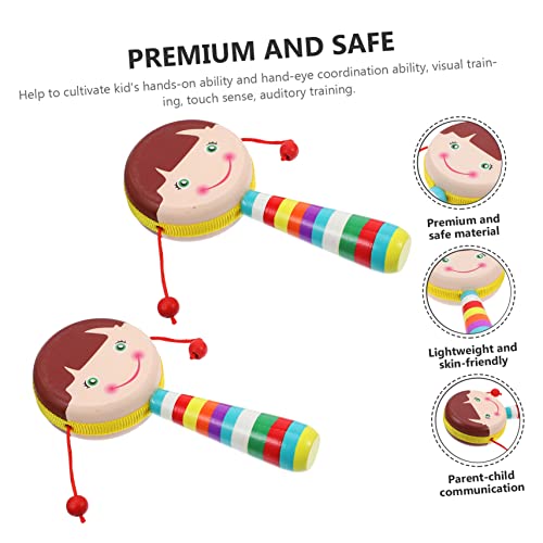 Toddmomy 2pcs Cartoon Design Wooden Rattle