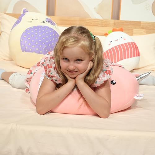 20-Inch Cute Cat Plush Pillow with Floral Belly