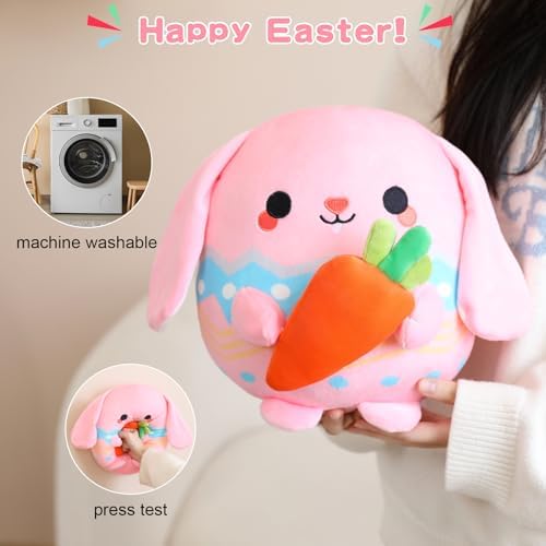 Pink Bunny Plush Stuffed Animal Toy with Carrot - 10 Inch Easter Pillow Gift