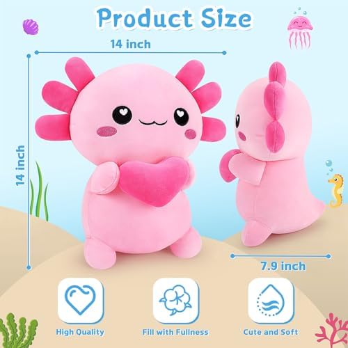 Achwishap Axolotl Plush Pillow 14 Inch Cuddly Stuffed Animal