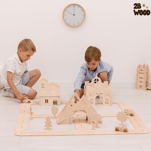 Personalized Wooden Car Track for Kids - XL Toddler Race Track Toy