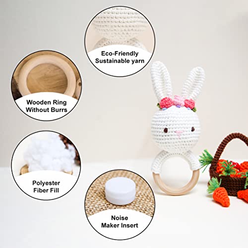 Bunny Rattles Toy for Toddlers Handmade Woolen with Safety Testing