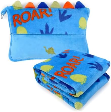 3 in 1 Travel Pillow Blanket Set for Kids with Dinosaur Print