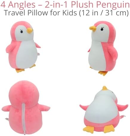 BelkVilo 2-in-1 Plush Penguin Travel Pillow Medium 122 in Pink