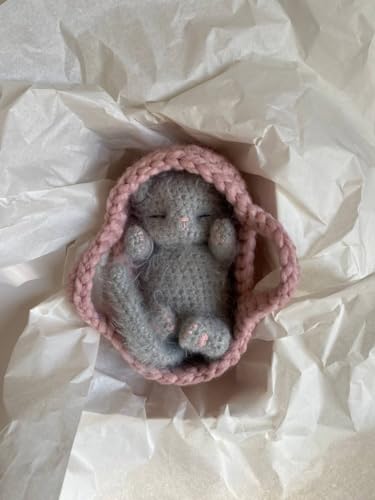 Fluffy Sleeping Kitten Grey Toy Newborn Cat Crib Toy
