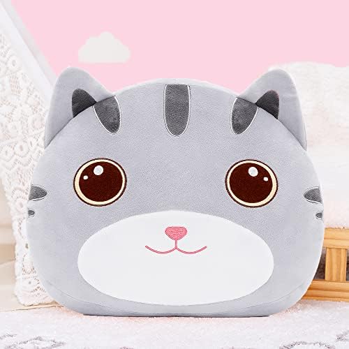 Cat Plush Pillow Toy for Kids Gray 15 Inches