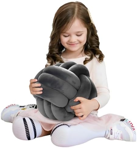 KEBAIHUA Knotted Ball Pillow Dark Grey Plush Throw Cushion