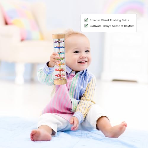Wooden Baby Rattle Musical Rainstick for Infants 0-12 Months