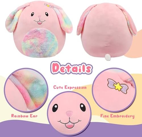 20-Inch Bunny Plush Pillow with Rainbow Belly