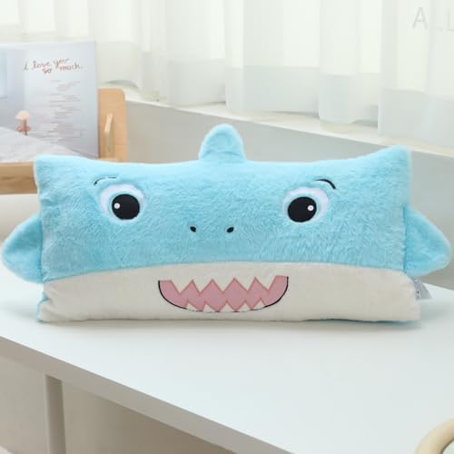 Snugtown Shark Plush Lumbar Pillow 12 x 24 Inches Baby Blue