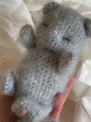 Fluffy Sleeping Kitten Grey Toy Newborn Cat Crib Toy