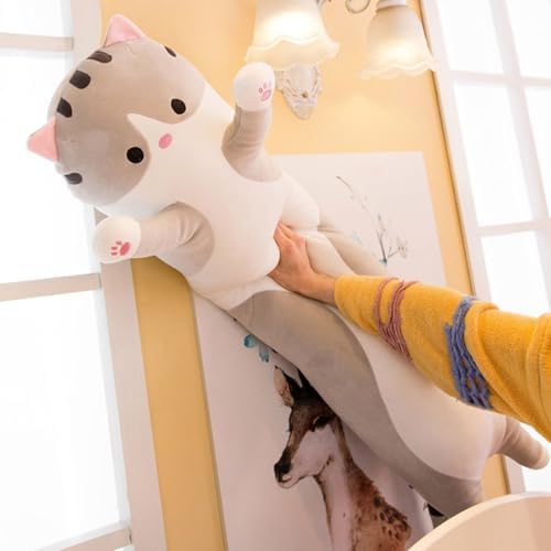 Somao Long Cat Plush Pillow for Kids Gray
