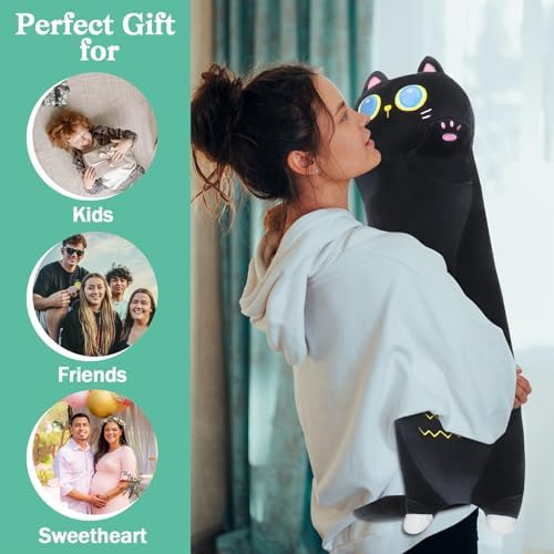 Sprinqdawin Long Black Cat Plush Pillow 355 Cuddly Weighted Stuffed Animal