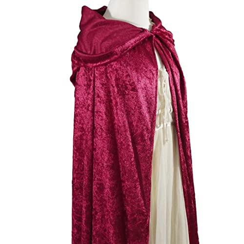 Burgundy Crushed Velvet Hooded Cape - Adult Small