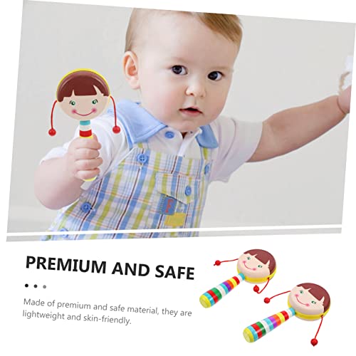 Toddmomy 2pcs Cartoon Design Wooden Rattle