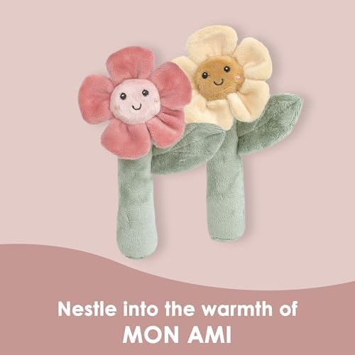 MON AMI Flower Rattle Set of 2 6 Inch Soft Plush Toys