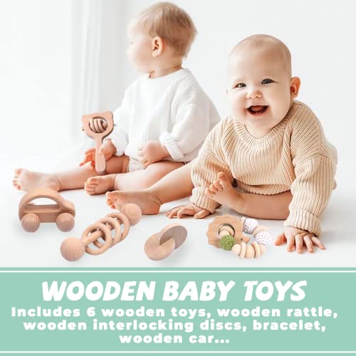 6 Pieces Wooden Baby Rattle Toy Set for 0-6 Months