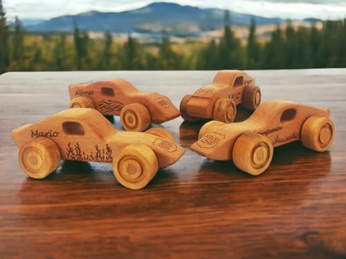 Personalized 4 Pcs Wooden Toy Cars For Toddlers 1-3
