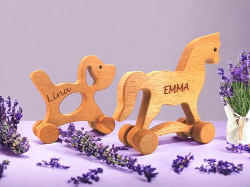 Personalized Wooden Animal Push Toy Set for Kids