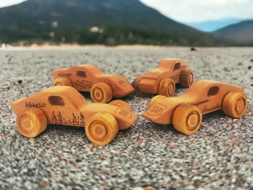 Personalized 4 Pcs Wooden Toy Cars For Toddlers 1-3