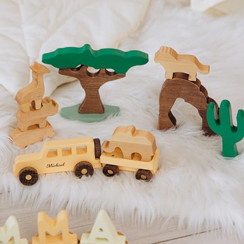 Personalized Wooden Car Dinosaur Play Set for Kids