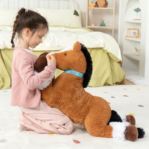 MaoGoLan 33-Inch Brown Plush Horse Pillow Toy