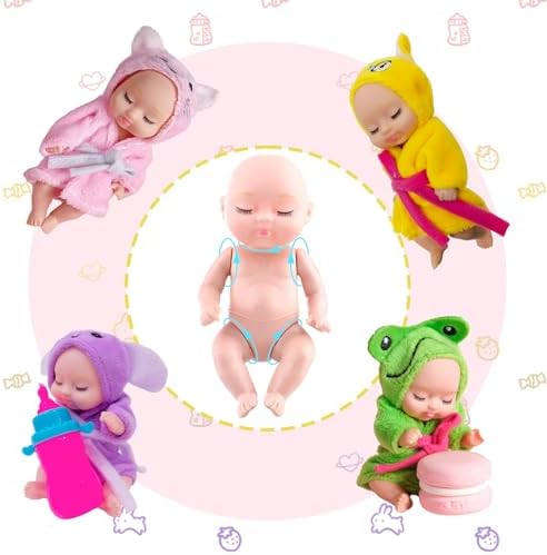 Carreuty 6 Piece Mini Baby Doll Set with Clothes and Hats