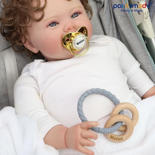 Personalized Name Baby Rattle Teether Ring Pink