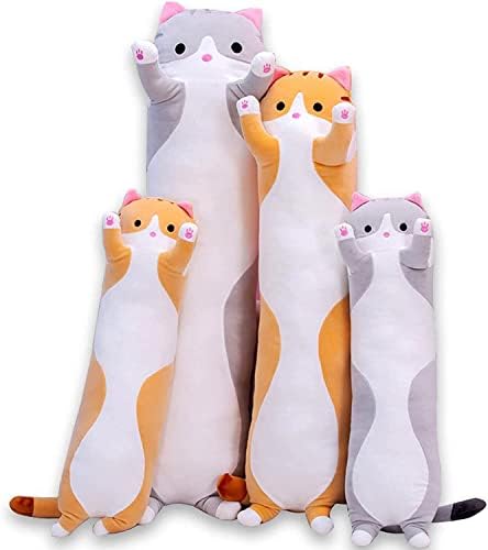 Cute Gray Cat Plush Long Body Pillow - 35 Inches Cuddle Toy