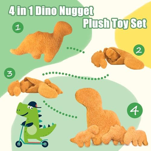 4 Pack Dino Nugget Pillow Set with Plush Toys