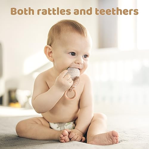 Wooden Teether Crochet Baby Rattle with Pear