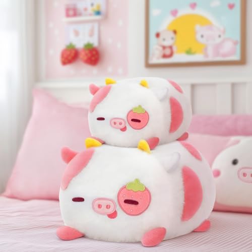 Strawberry Cow Plush Pillow - 8 Inch Cute Stuffed Animal