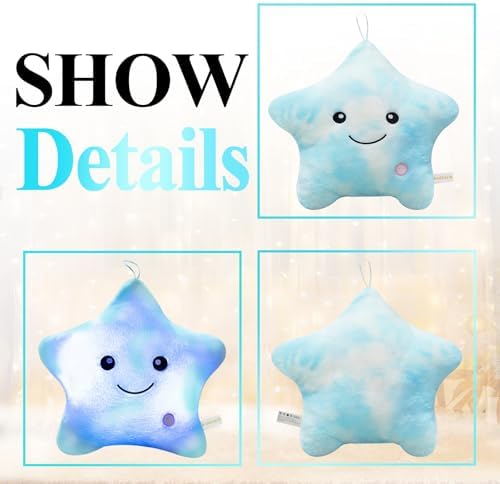 LED Star Pillow for Kids Night Light Plush Decor