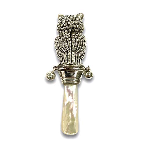 Victorian Style Owl Baby Rattle with Glass Eyes