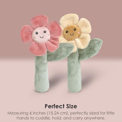 MON AMI Flower Rattle Set of 2 6 Inch Soft Plush Toys