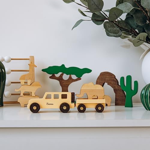 Personalized Wooden Car Dinosaur Play Set for Kids