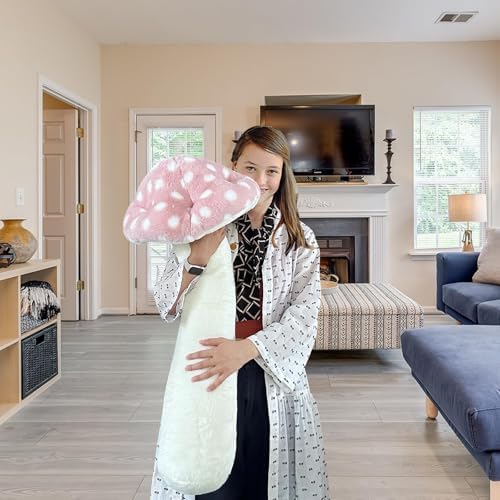 Hofun4U Mushroom Plush Pillow - 39 Inch Pink Stuffed Decorative Pillow