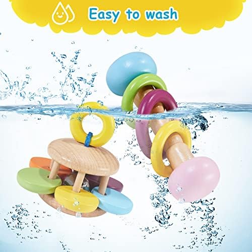 Chivao 4 Pcs Wooden Baby Rattle Set