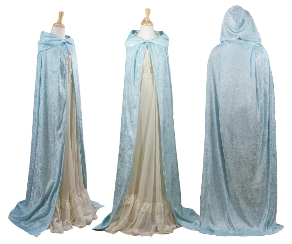 Light Blue Velvet Hooded Cape for All Ages
