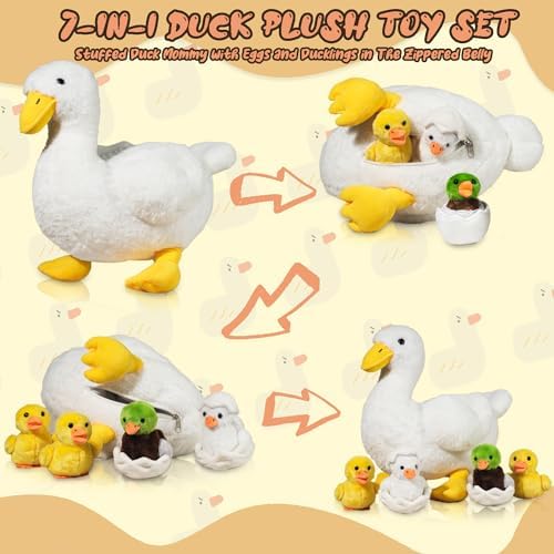 7-in-1 Funny Duck Plush Toy with Zippered Belly