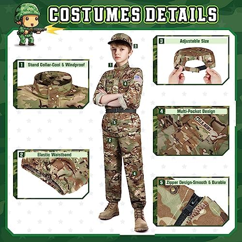 GIFTINBOX Kids Army Costume Set Halloween 3-12