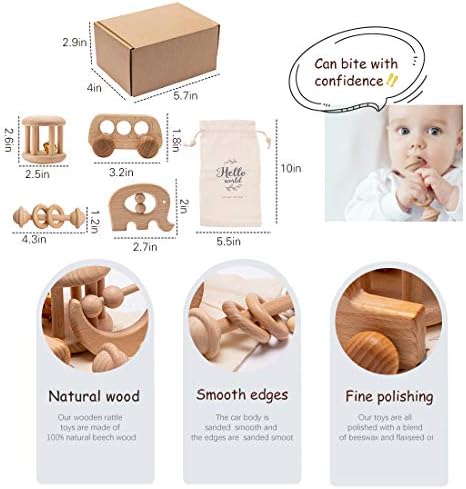 Organic Wooden Baby Rattle Montessori Bell Roller Toy