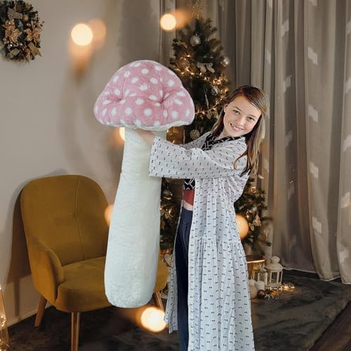 Hofun4U Mushroom Plush Pillow - 39 Inch Pink Stuffed Decorative Pillow