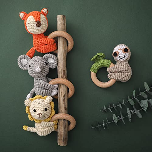 Wooden Teether Crochet Baby Rattle - Gray Elephant
