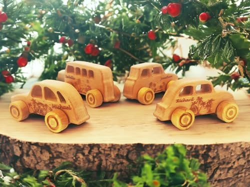 JOLLY WOODPECKER Personalized 4pcs Wooden Toy Cars for Toddlers 1-3