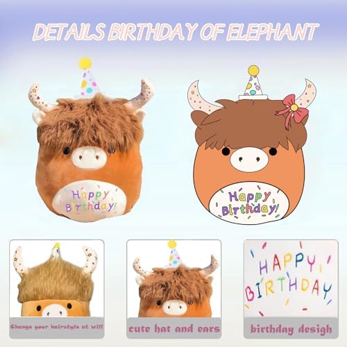 Happy Birthday Highland Cow Plush Toy 12 Cute Cuddly Birthday Pillow