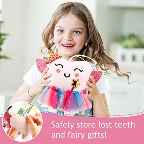 SQIMZAR Tooth Fairy Pillow for Girls with Glittering Wings