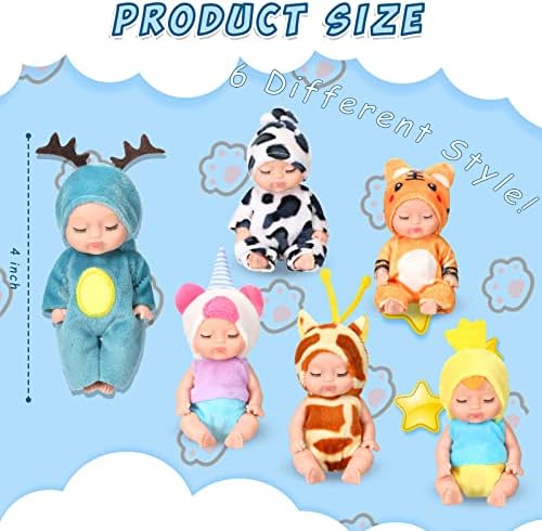 Leitee 6 Pcs 4 Inch Mini Baby Dolls with Animal Clothes