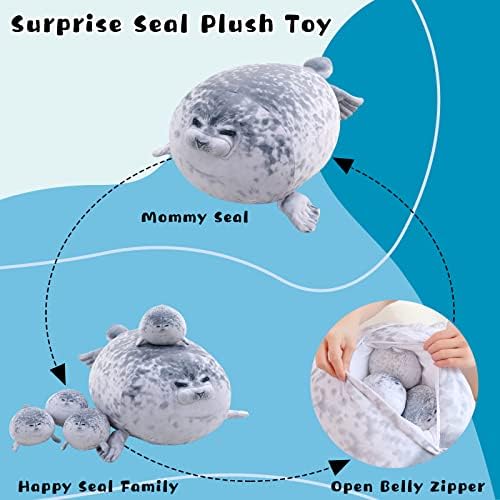 Chubby Blob Seal Pillow with 4 Baby Plushies